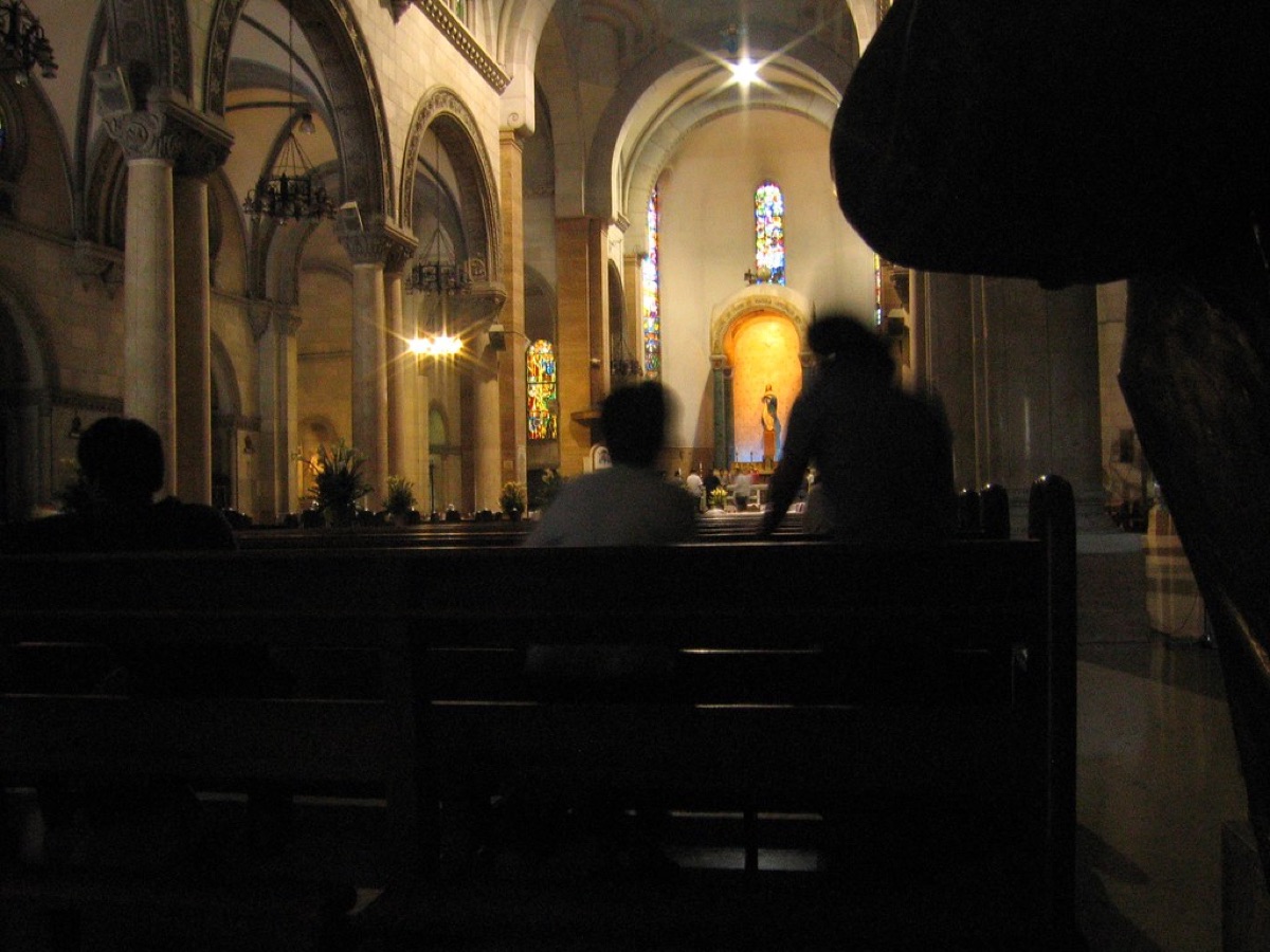 Spanish church interior with modern artifacts