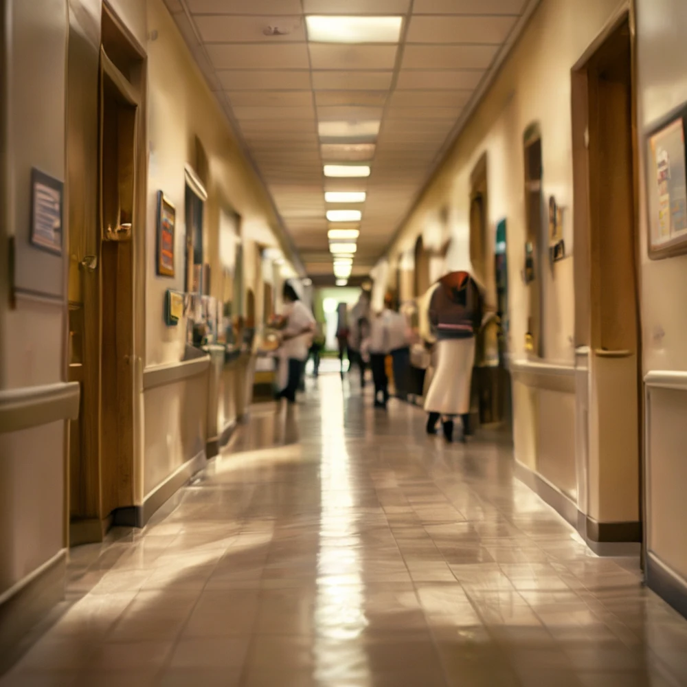 Spanish hospital corridor with staff and patients after euthanasia law